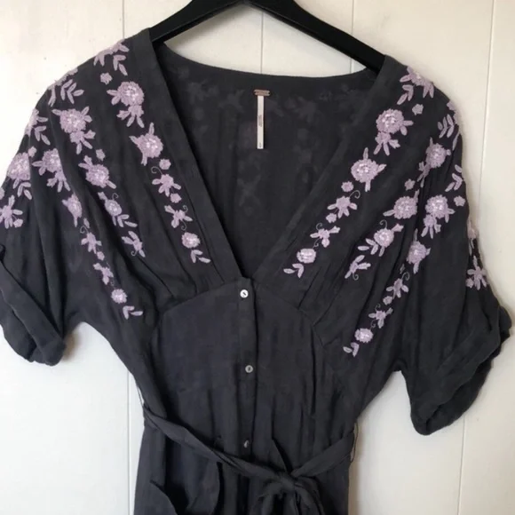 Free People Embroidered Tie Waist Midi Dress - Picture 5 of 10